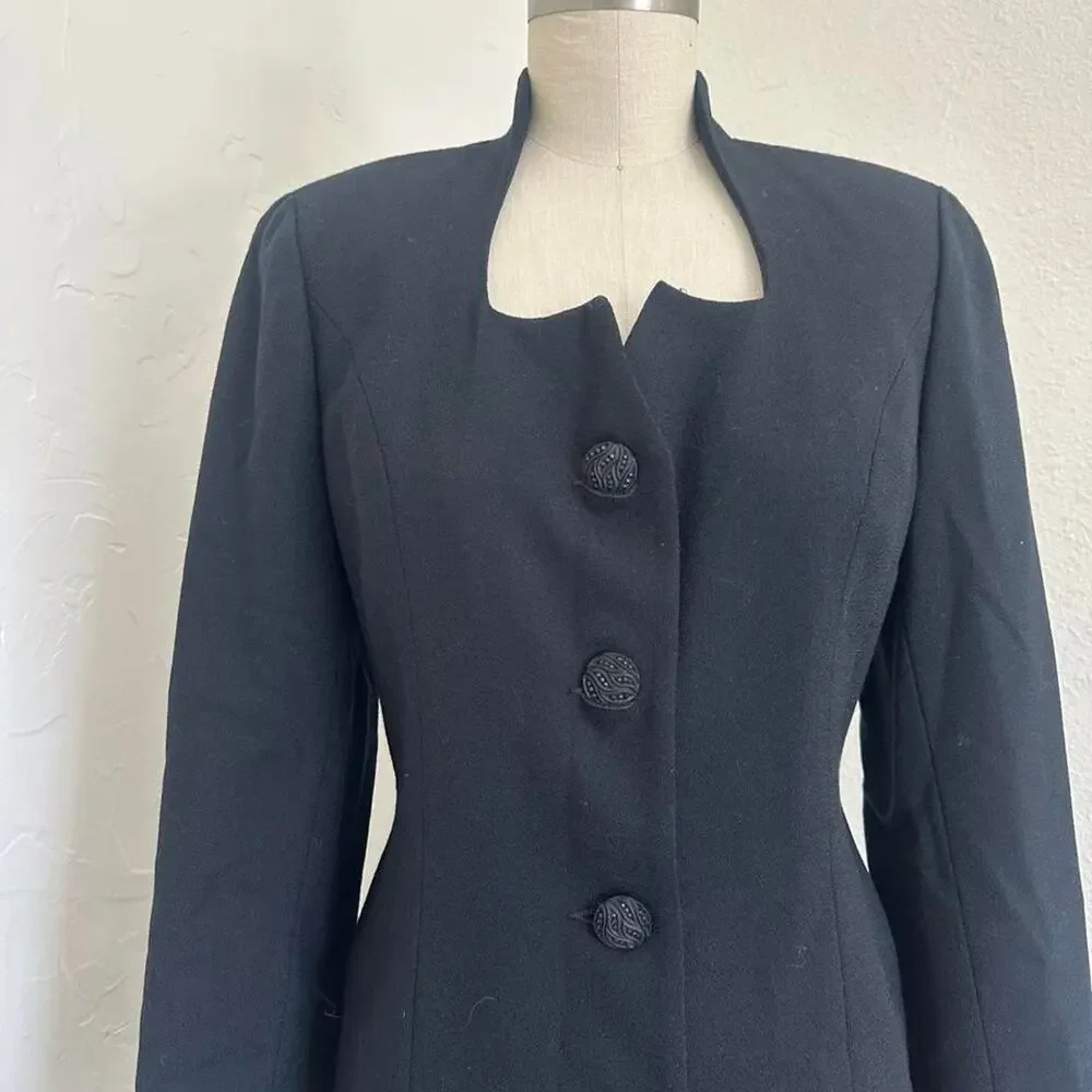 Renlyn New York Black Structured Longline Blazer Jacket Dress wool Size 4 Petite